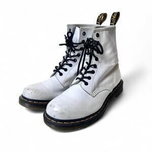 Doc Martens AW004 White Lace Up Combat Boots Womens 10